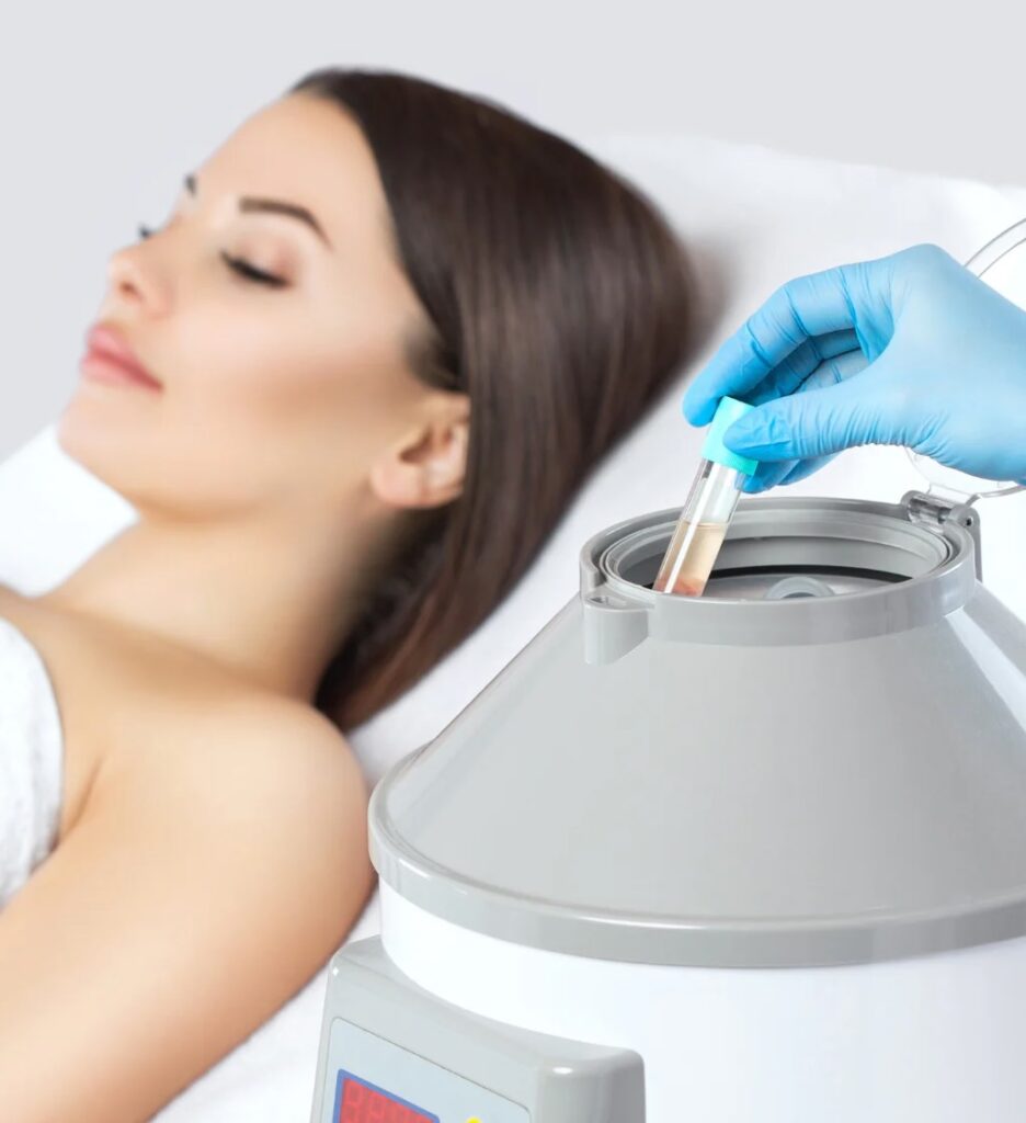 Plasma rico en plaquetas (PRP) con paciente en camilla en clínica de Barcelona