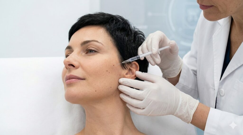 Mujer recibiendo tratamiento inyectado con jalupro super hydro