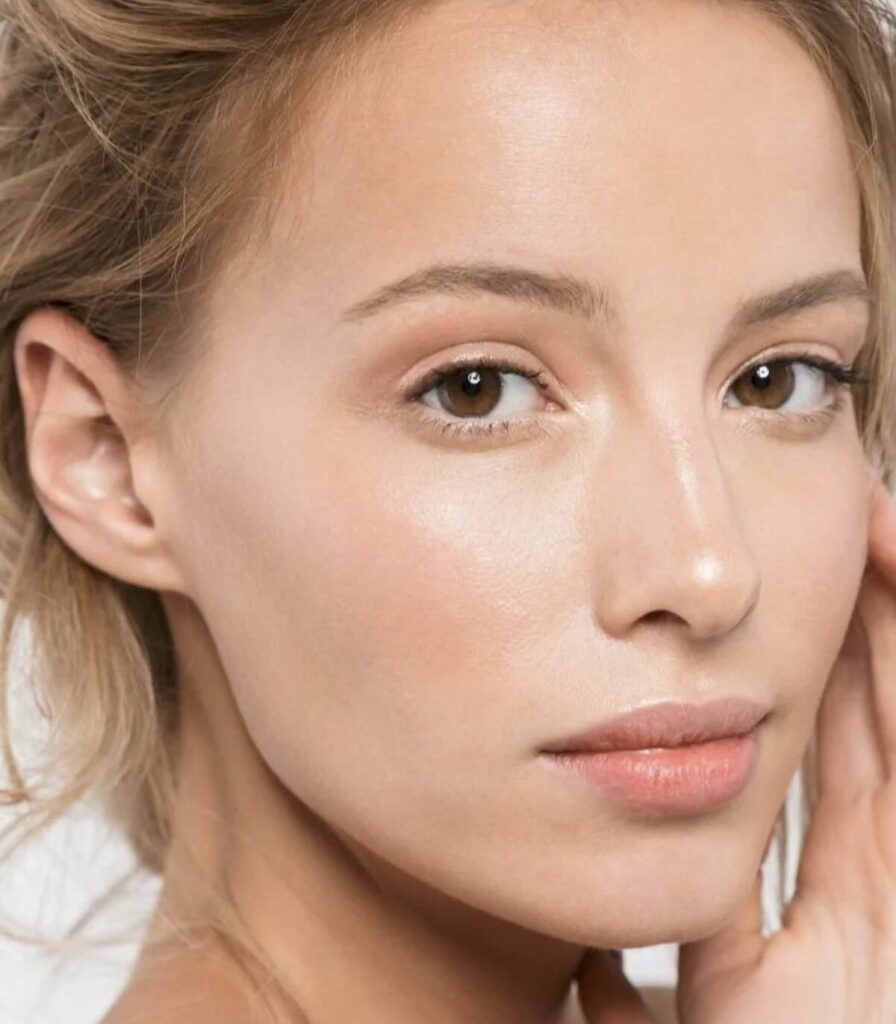 Mujer tras haber recibido tratamiento con skin booster mostrando gran hidratación facial en su piel