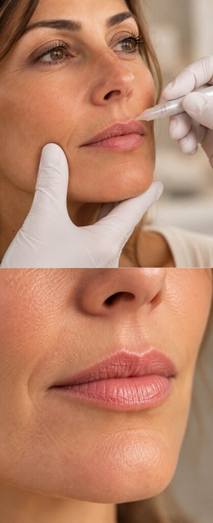 Tratamiento del código de barras del labio superior: microinfiltraciones y piel perioral lisa